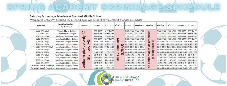 Spring Academy Scrimmage Schedule